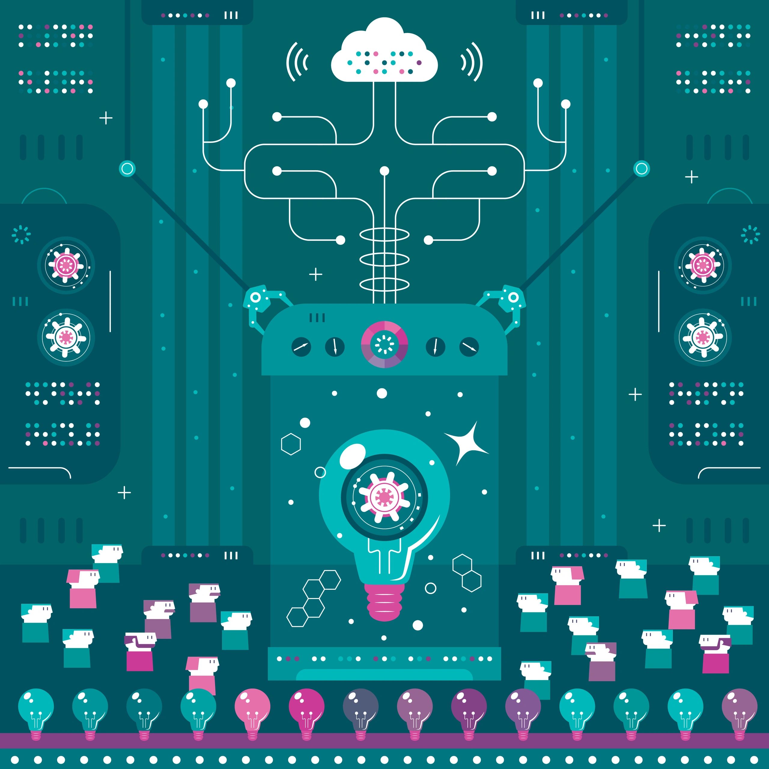 AI SaaS workflow illustration, government technology, dark modern