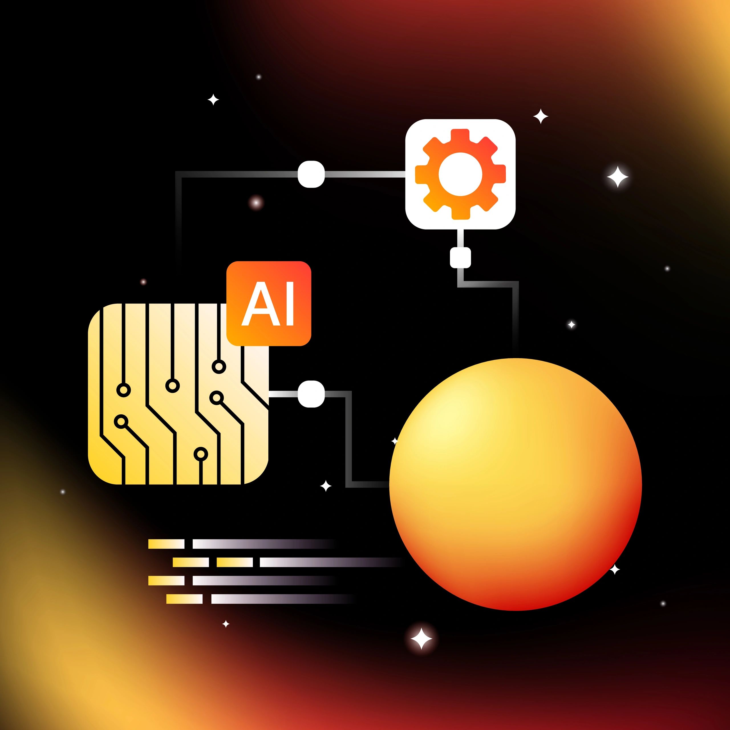 AI SaaS workflow illustration, government technology, dark modern